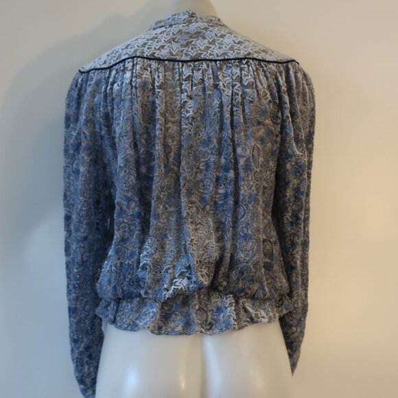 NWT Womens Zadig & Voltaire Blue Gray Silk Blend Tori Velour Devore Blou… - Picture 9 of 11
